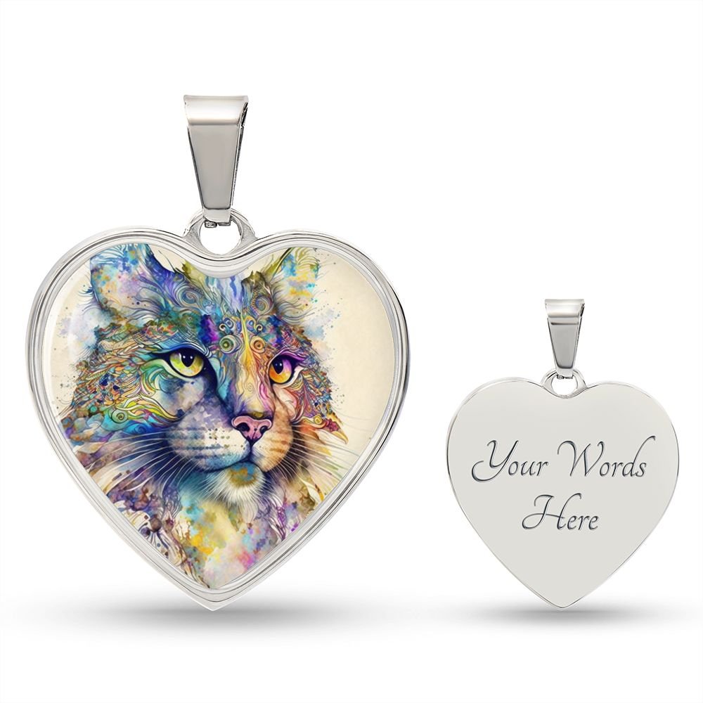 Watercolor Cat Heart Necklace - Crystallized Collective
