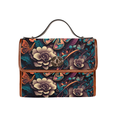 Whimisical Flowers and Butterflies Canvas Satchel Bag - Crystallized Collective