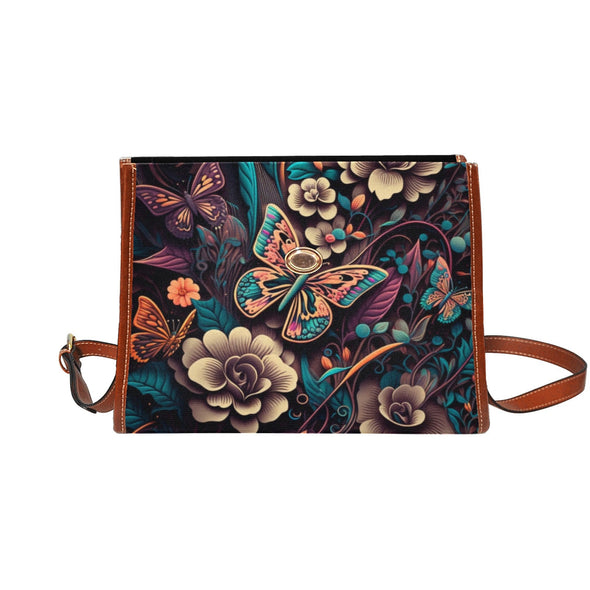 Whimisical Flowers and Butterflies Canvas Satchel Bag - Crystallized Collective